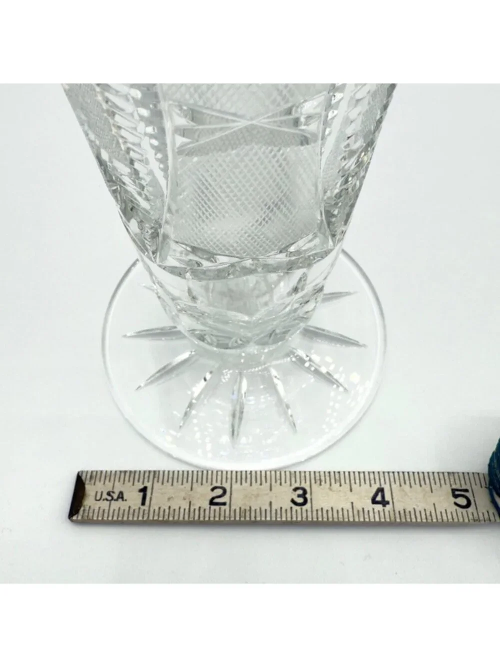 Vintage American Brilliant Cut Glass Trumpet Vase Hobstar 10